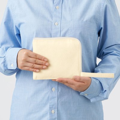 キャンバスL字ファスナーフラットポーチ（S）　ナチュラル