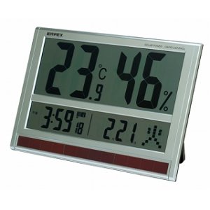 画像: ジャンボソーラー温湿度計（ソーラー電波時計付き）
