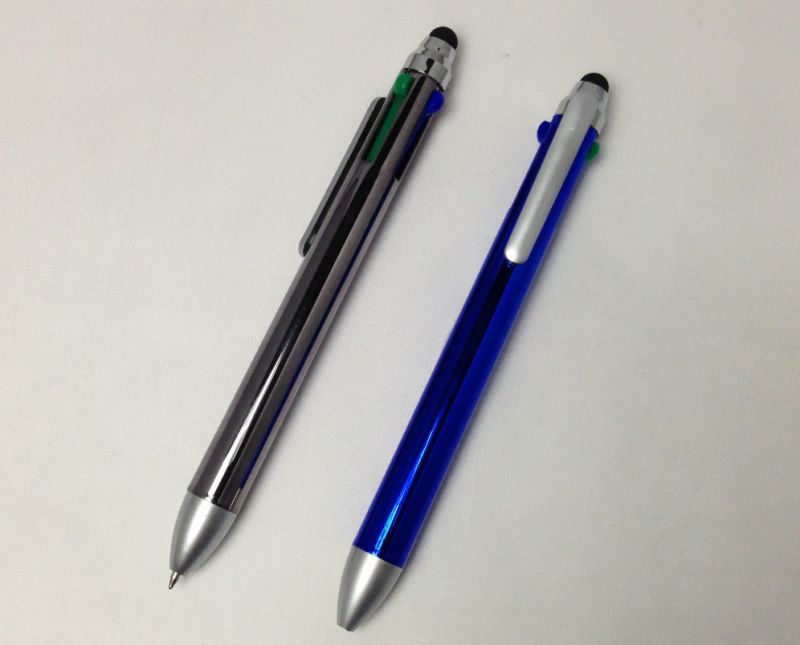 画像1: スマホタッチペン付４色ボールペン